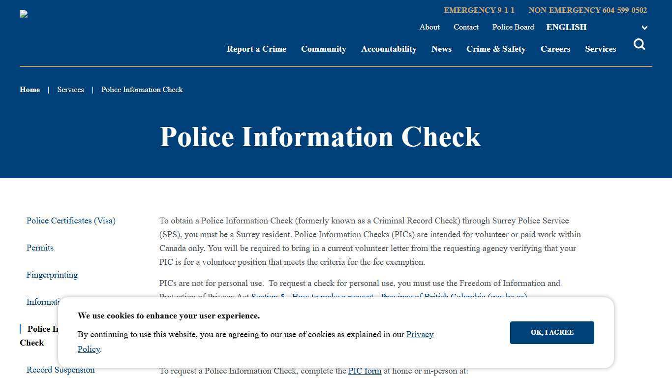 Police Information Check | Surrey Police